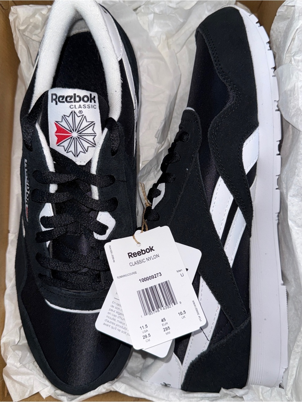 Reebok Classic Nylon Black White Men’s 11.5 NWT Running Sneakers style 100009273 - Picture 4 of 17